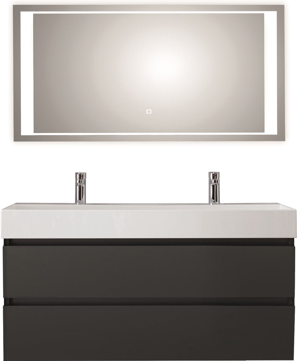 Badkamermeubel Pelipal Bali 120 cm wastafelonderkast 46 cm diep met luxe spiegel Zwart Mat met 2 kraangaten