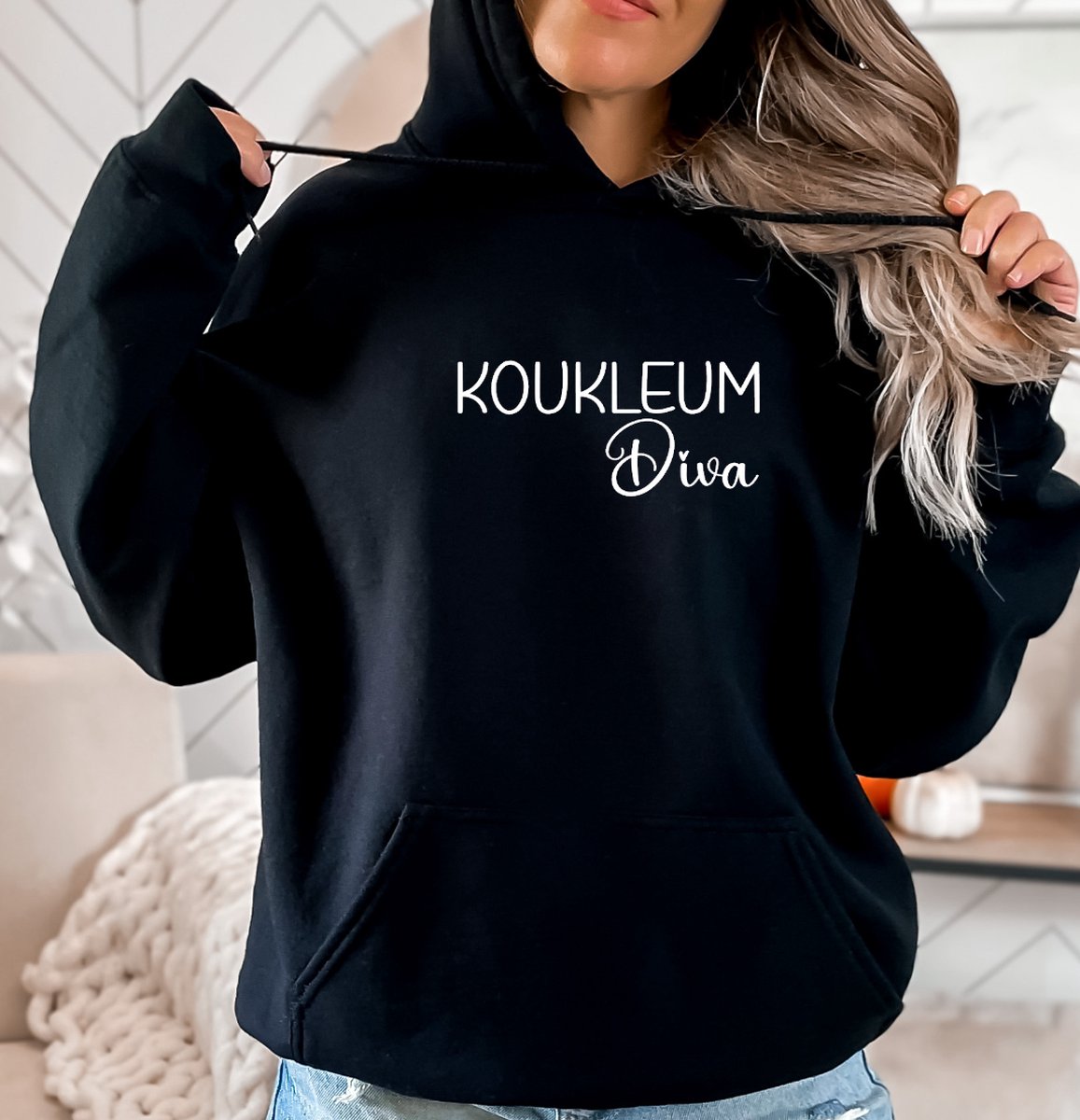 Dames Hoodie KOUKLEUM Diva. Zwarte hoodie- koukleum- warme hoodie. Maat 3XL