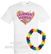 T-shirt Flower Power Hart | Love for all | Gay pride | Regenboog LHBTI | Wit | maat M
