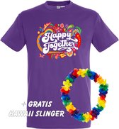 T-shirt Happy Together Print | Toppers in Concert 2022 | Toppers kleding shirt | Flower Power | Hippie Jaren 60 | Paars | maat XXL