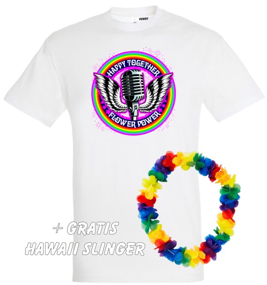 T-shirt Happy Together Flower Power | Love for all | Gay pride | Regenboog LHBTI | Wit | maat L