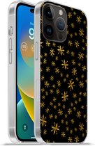 Geschikt voorApple Iphone 14 Pro - Softcase hoesje - Kerst - Sneeuwvlok - Goud - Siliconen Telefoonhoesje