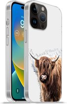Geschikt voorApple Iphone 14 Pro Max hoesje - Schotse hooglander - Verf - Grijs - Siliconen Telefoonhoesje