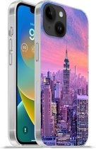 Geschikt voorApple Iphone 14 - Softcase hoesje - New York - Kleuren - Skyline - Siliconen Telefoonhoesje
