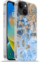 Telefoonhoesje Geschikt voorApple Iphone 14 hoesje - Marmer print - Verf - Goud - Blauw - Siliconen Telefoonhoesje