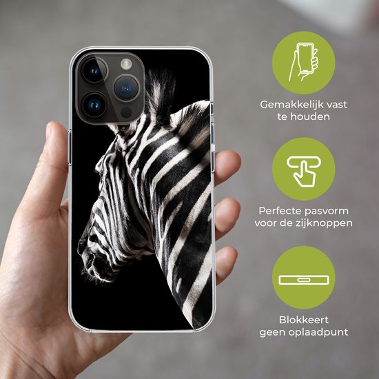 Telefoonhoesje Geschikt voor Apple Iphone 14 Pro Max hoesje - Zebra - Dier - Zwart - Portret - Siliconen Telefoonhoesje Telefoonhoesje