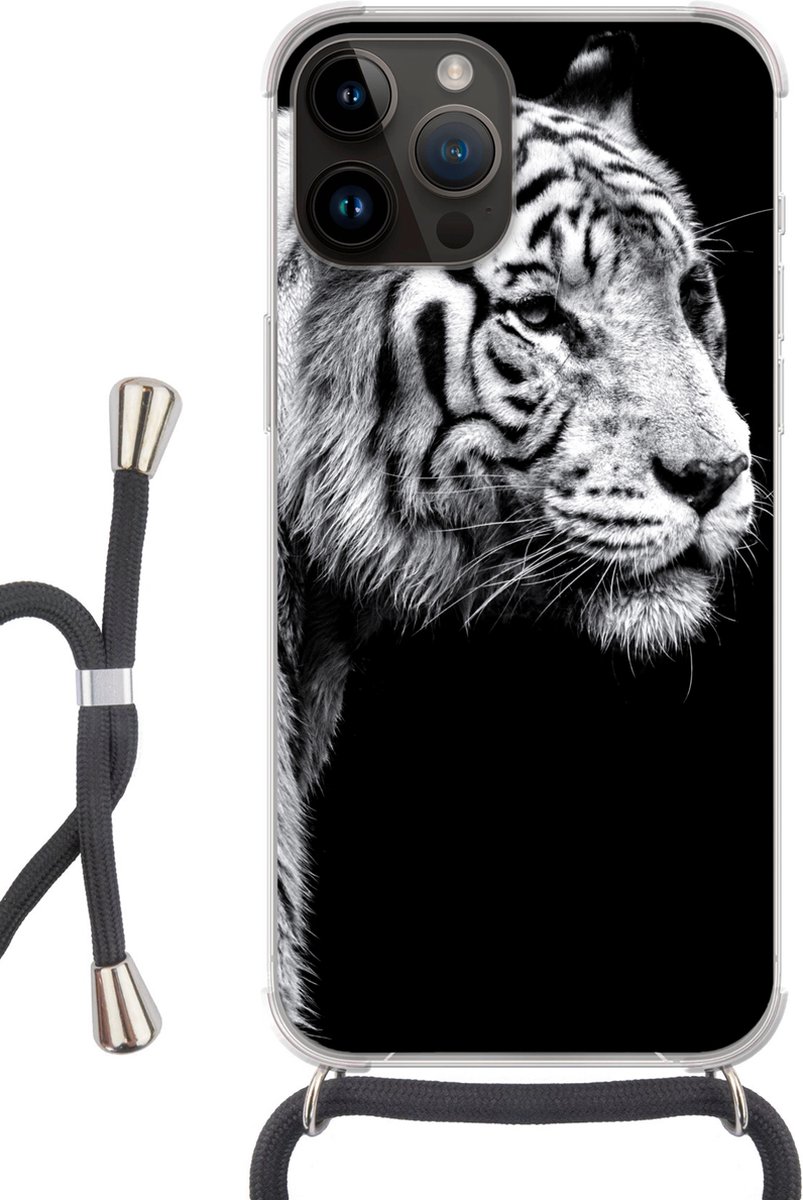 Telefoonhoesje Geschikt voor Apple Iphone 14 Pro Max - Tijger - Wilde dieren - Licht - Siliconen - Crossbody - Backcover met Koord - Telefoonhoesje met koord - Hoesje met touw Telefoonhoesje