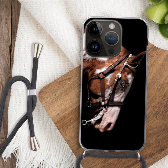 Étui téléphone Convient pour Apple iPhone 14 Pro - Cheval - Licol - Taches - Siliconen - Crossbody - Coque arrière avec cordon - Étui téléphone avec cordon - Étui avec corde Étui téléphone