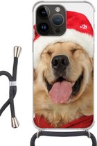 Geschikt voorApple Iphone 14 Pro - Crossbody Case - Hond - Grappig - Lachen - Kinderen - Jongens - Meisjes - Siliconen - Crossbody - Backcover met Koord - Telefoonhoesje met koord - Hoesje met touw