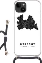 Geschikt voorApple Iphone 14 - Crossbody Case - Utrecht - Nederland - Kaart - Wit - Siliconen - Crossbody - Backcover met Koord - Telefoonhoesje met koord - Hoesje met touw