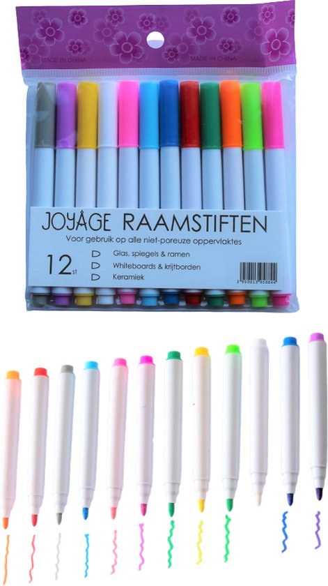 Joyage® Raamstiften Kinderen - 12 stuks - Afwasbaar - Krijtstiften voor  raam -... | bol.com