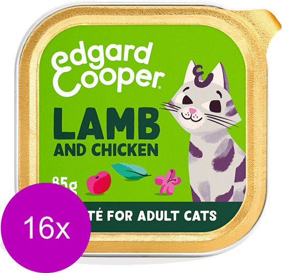Edgard & Cooper Kattenvoer Graanvrij Natvoer voor Katten Gesteriliseerde of Actieve Kat Natuurlijke Heerlijke PatÃƒÂ© 85g x 16 Verse Lam & Kip, Smakelijk en Uitgebalanceerd, Vers Vlees