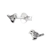 Joy|S - Zilveren petit vogeltje oorbellen - 4 mm - mus oorknopjes - geoxideerd
