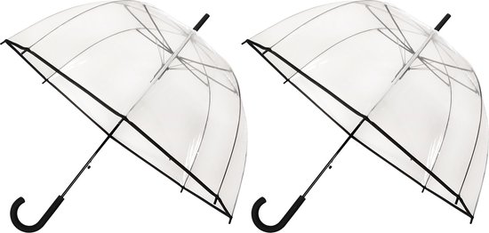2x Transparante koepelparaplu 85 cm - doorzichtige paraplu - trouwparaplu - bruidsparaplu - stijlvol - plastic - automatisch - trouwen - bruiloft - trendy - fashionable