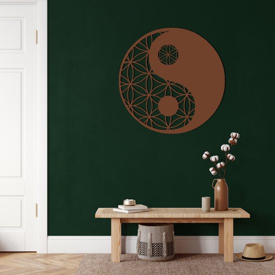 Wanddecoratie | Yin Yang | Metal - Wall Art | Muurdecoratie | Woonkamer | Buiten Decor |Bronze| 45x45cm