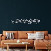 Wanddecoratie | Vliegende Vogels Zwerm/ Flying Birds Flock| Metal - Wall Art | Muurdecoratie | Woonkamer | Buiten Decor |Zilver| 117x25cm
