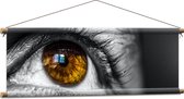 WallClassics - Textielposter - Helderbruin Oog op Zwart Witte Man - 90x30 cm Foto op Textiel