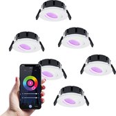 6x Hoftronic Smart - Napels smart inbouwspot - LED - Zaagmaat 85mm - Wit - Besturing via app - WiFi - Bluetooth - Dimbaar - Kantelbaar - Waterdicht - 8 Watt - 600 lumen - 230V - 2700-6000K - RGBWW - Plafondspots - Inbouwspot voor badkamer en buiten