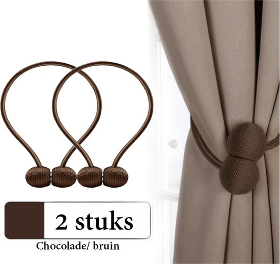 Fain - Luxe Rideau Embrasse – Set de 2 pièces – Chocolat / marron –  Magnétique –... | bol