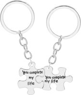 Bixorp Friends Friendship Keychain for 2 with Puzzle Pieces "You Complete my Life" Silver Color - Best Friends BFF Gift for Her