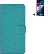 MoDo hoesje voor Motorola Moto G52 - Kunstleer Book Case - Turquoise hoesje met screenprotector