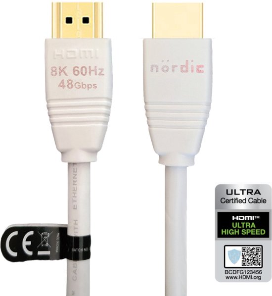 NÖRDIC HDMI -N1051A HDMI2.1 Câble HDMI Ultra Haut Débit - Certifié - 8K  60Hz 4K 120Hz