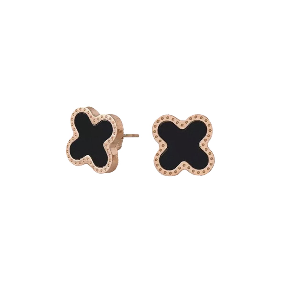 Clover Oorbellen - Zwart/Rosegoud | Stainless Steel | Fashion Favorite