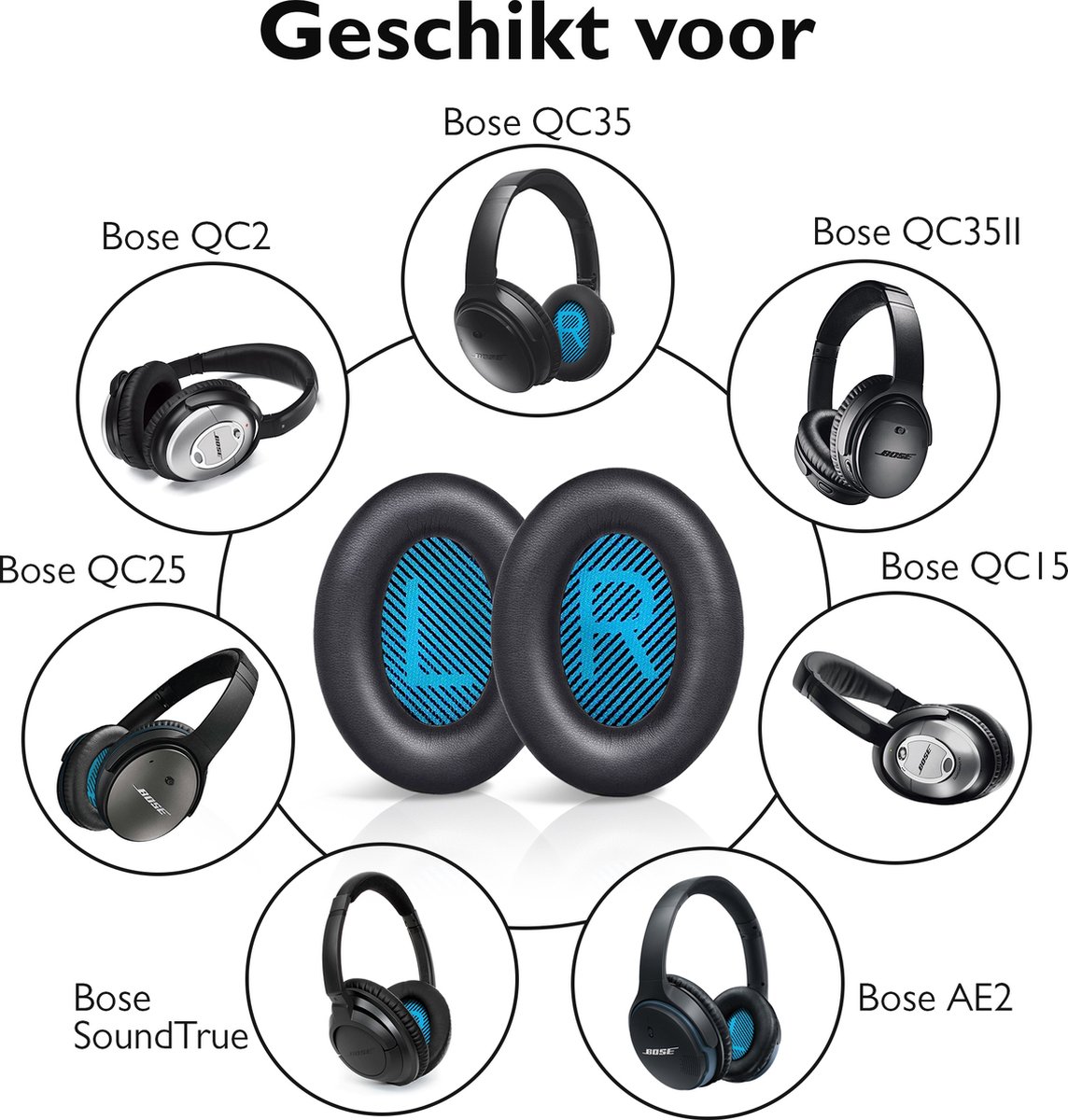Set Oorkussens voor Bose Koptelefoon met installatie gereedschap - Zwart Blauw - QuietComfort 35 - QC35II - QC35 - QC25 - QC15 - QC2 - Soundtrue - Soundlink Around-Ear II AE2 – foto 6