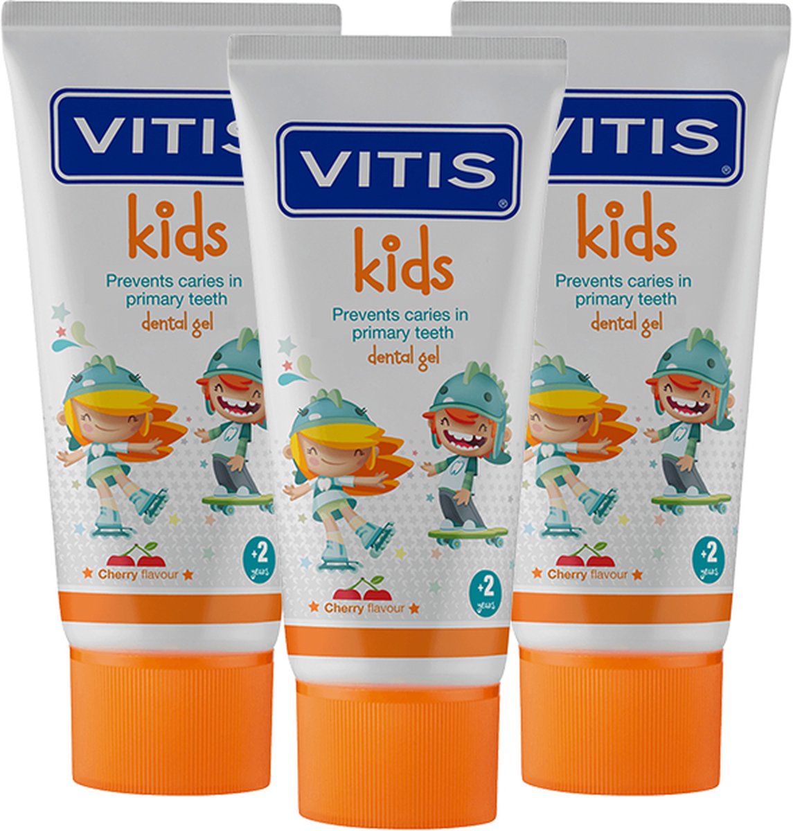 Vitis Kids - Tandpasta & Gel - 2+ jaar - 3x50ml - Kersen smaak - Voordeelverpakking
