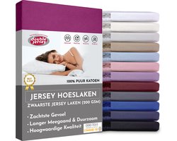 Double Jersey Hoeslaken - Hoeslaken 180x200+30 cm - 100% Katoen  Aubergine