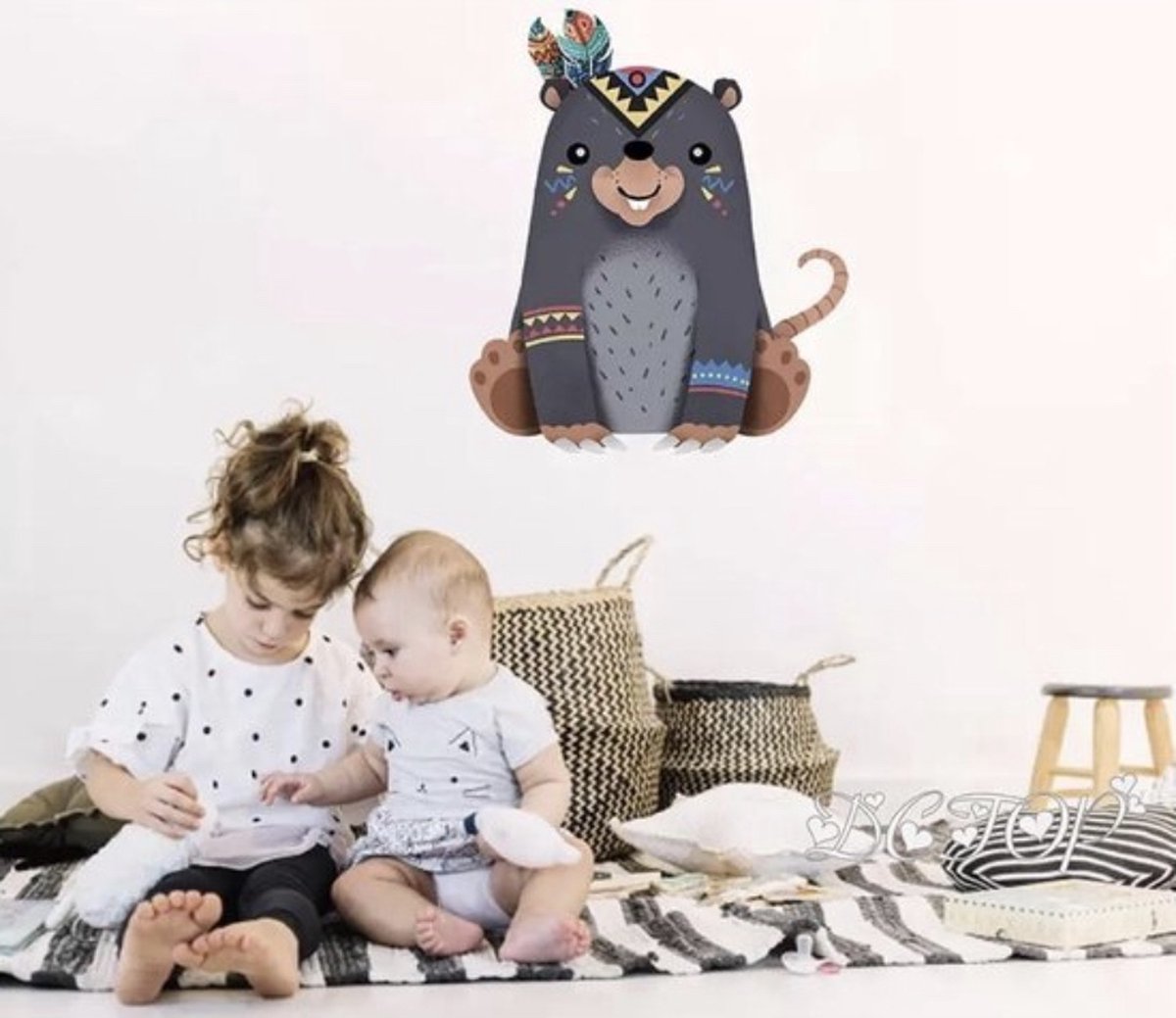 Muursticker - Babykamer - Muursticker Voor De Babykamer - Kraam Cadeau - 27 x 32 CM - Dieren