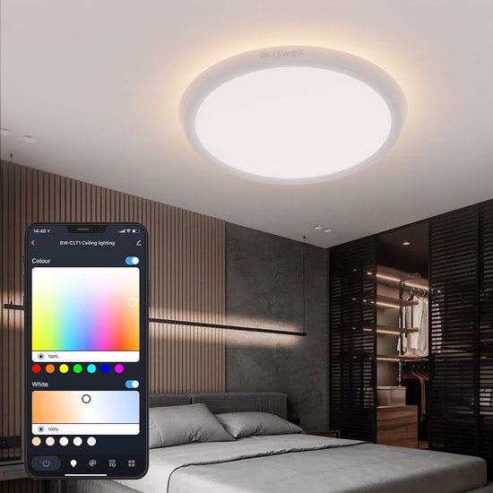 BlitzWolf Slimme WiFi Plafonnière - LED Plafondlamp - Bediening via App en Stem - Warm Wit Licht+RGB - ɸ30cm 2200LM 32W - Dimbaar - Slaap en Waak modus - voor Amazon Alexa/Google Home - Wit