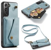 Casemania Hoesje Geschikt voor Samsung Galaxy S22 Plus Aqua Blue - Luxe Back Cover met Koord - Wallet Case - Pasjeshouder
