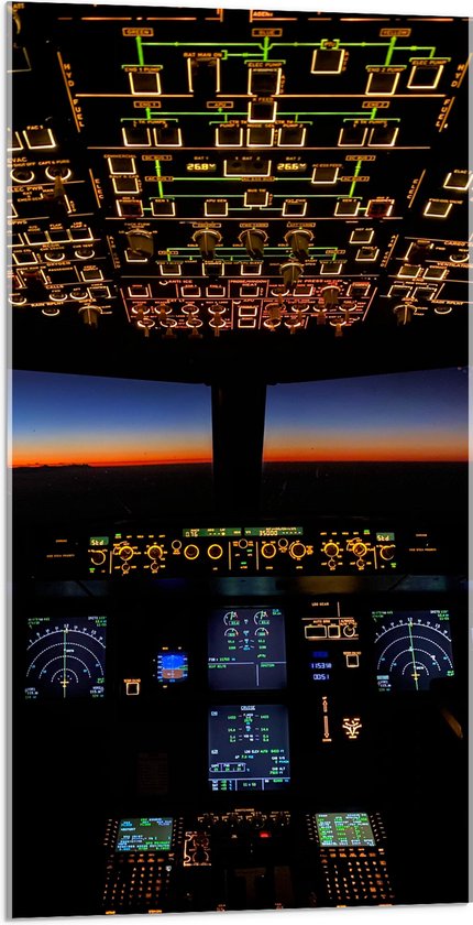 WallClassics - Acrylglas - Cockpit met Zonsondergang in de Avond - 50x100 cm Foto op Acrylglas (Wanddecoratie op Acrylaat)