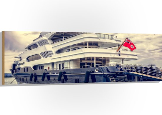 WallClassics - Hout - Groot Schip met Vlag - 150x50 cm - 12 mm dik - Foto op Hout (Met Ophangsysteem)