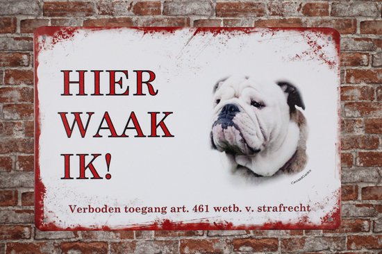 Wandbord - Hier waak ik Bulldog - Metalen wandbord - Mancave - Mancave decoratie - Metalen borden – Honden - Metal sign - Bar decoratie - Tekst bord - Wandborden - Wand Decoratie - Metalen bord - U