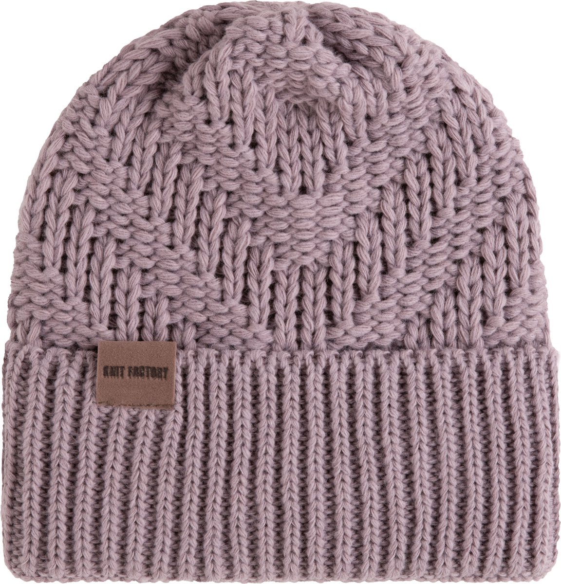 Knit Factory Sally Gebreide Muts Dames - Beanie hat - Mauve - Grofgebreid - Warme roze Wintermuts - One Size