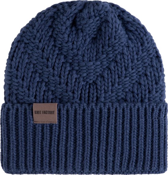 Knit Factory Sally Gebreide Muts Heren & Dames - Beanie hat - Capri - Grofgebreid - Warme donkerblauwe Wintermuts - Unisex - One Size