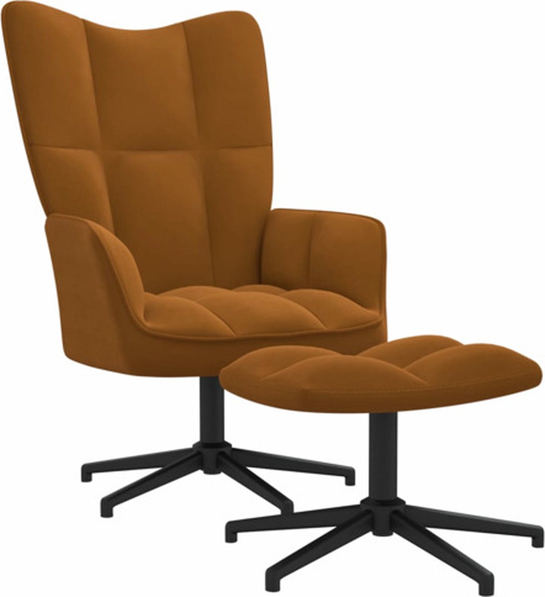 vidaXL Relaxstoel - met - voetenbank - fluweel - bruin