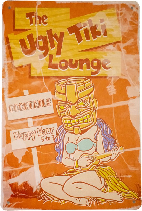 Wandbord - The Ugly Tiki - Metalen wandbord - Mancave - Mancave decoratie - Tiki - Metalen borden - Metal sign - Bar decoratie - Tekst bord - Wandborden – Bar - Wand Decoratie - Metalen bord - UV b