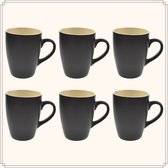OTIX Koffiekopjes - met Oor - Set van 6 - Theekoppen - 340ml - Zwart - Keramiek