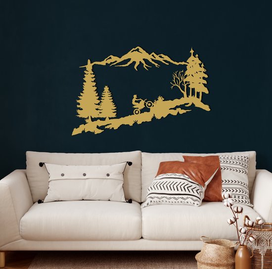 Gouden metalen wand decor 50X 17 metalen muur kunst gouden blad muur opknoping decor muur sculptuur voor woonkamer, kantoor, huisdecoratie