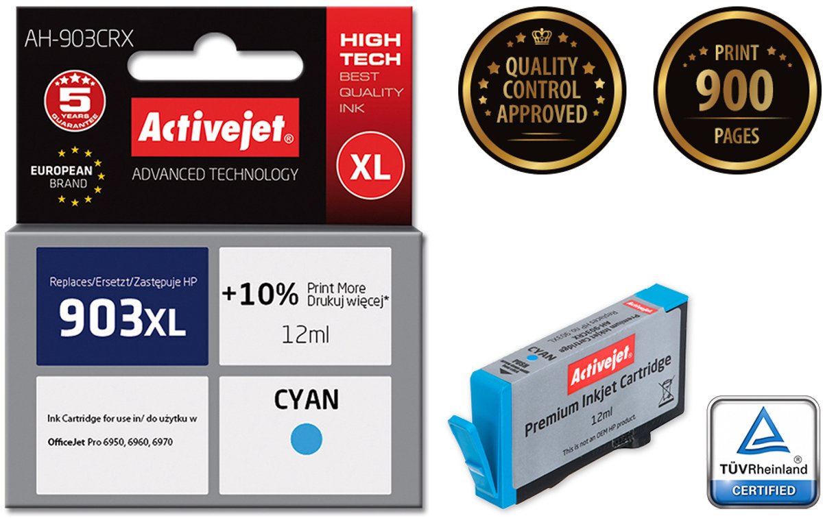 Activejet AH-903CRX inkt (vervanging HP 903XL T6M03AE; Premium; 12 ml; blauw)