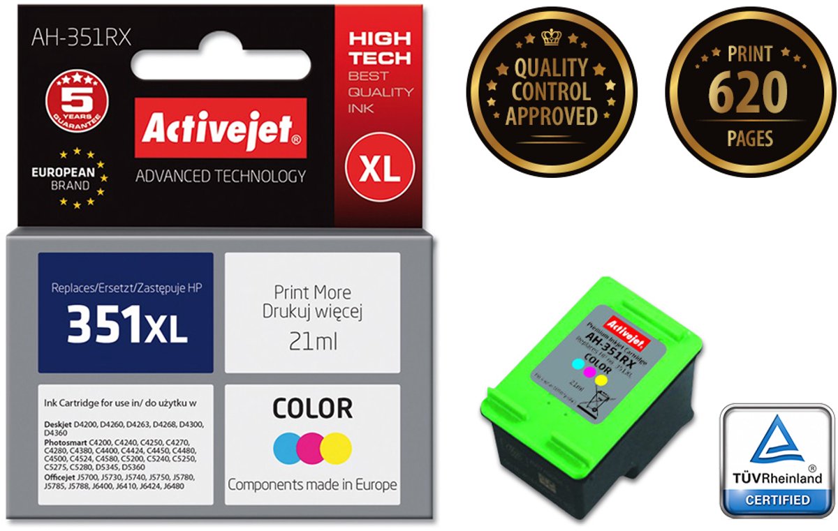 Originele inkt cartridge Activejet AH-351RX Cyaan/Magenta/Geel