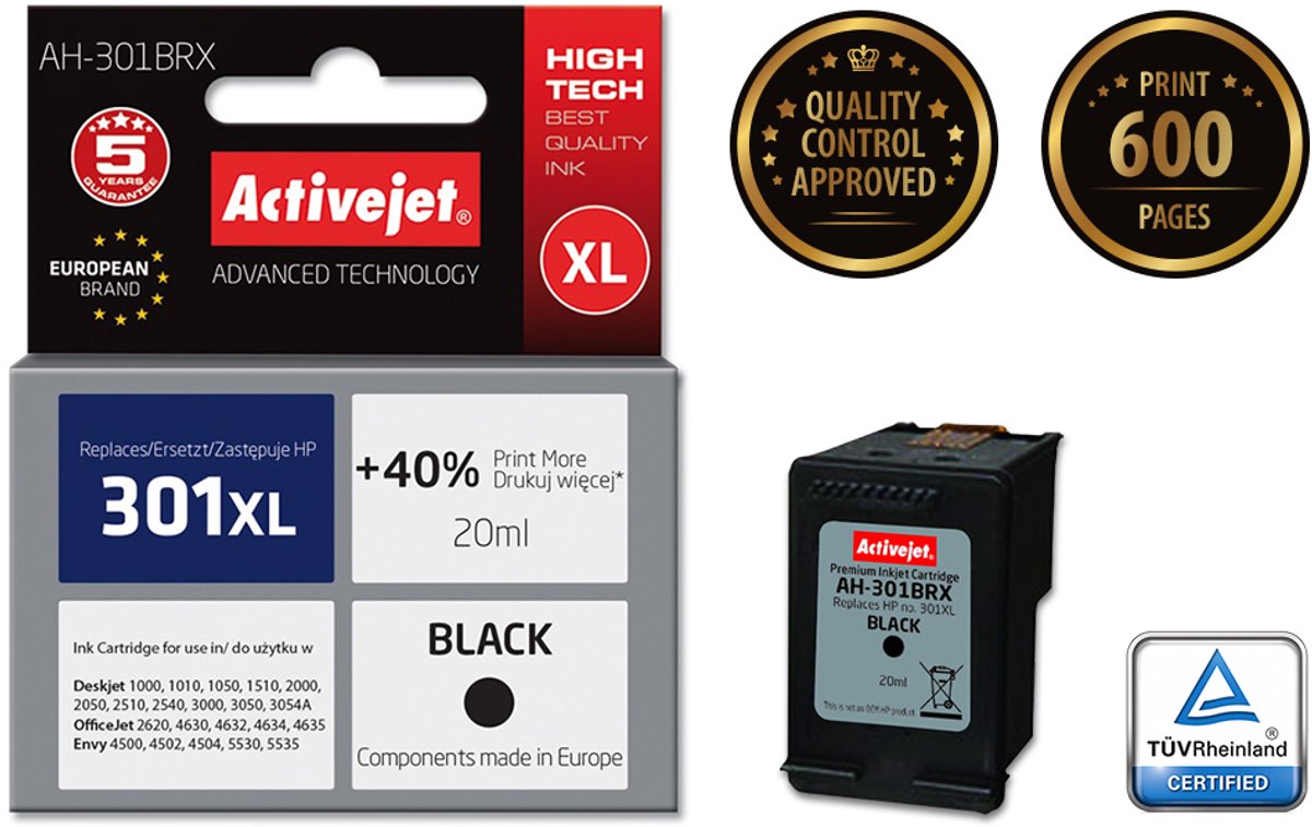 Originele inkt cartridge Activejet AH-301BRX Zwart