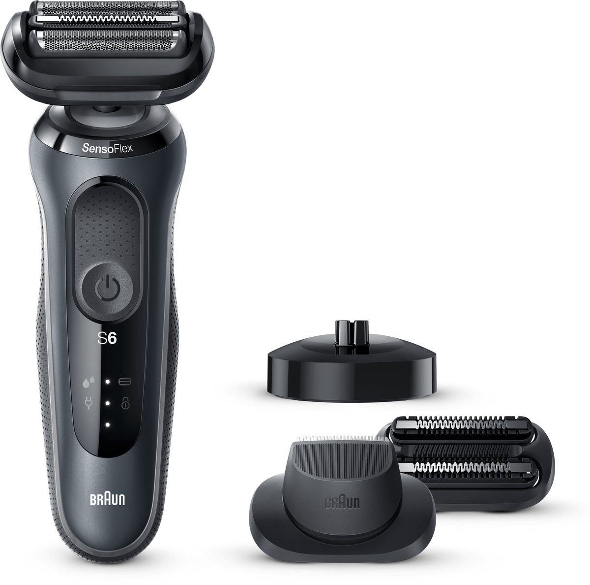 Braun Series 6 60-N4820cs Grijs - Elektrisch Scheerapparaat Met Oplaadstandaard en 2 EasyClick-opzetstukken