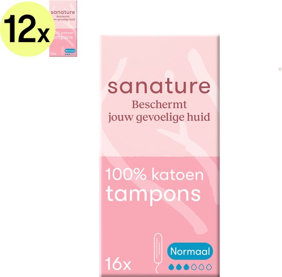 Sanature 100% katoenen - Tampons Normaal - 6 x 12 stuks - Natuurlijk & voor de gevoelige huid