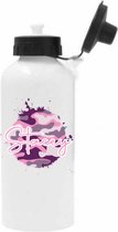Drinkfles kinderen RVS-drinkfles school-400 ml-print roze met naam