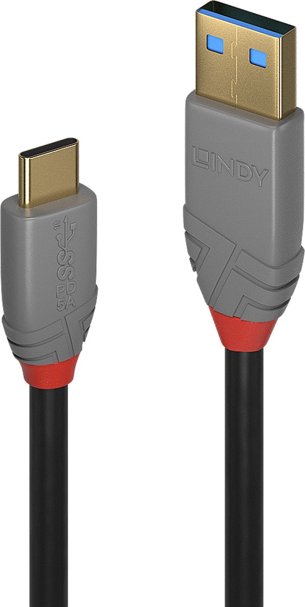 LINDY 36912 USB-kabel USB 3.2 Gen2 USB-C stekker, USB-A stekker 1.50 m Zwart, Grijs
