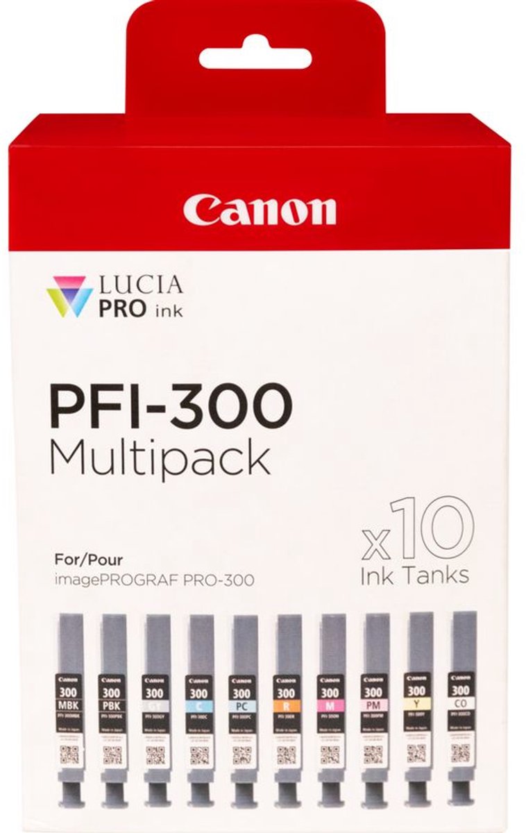 Canon PFI-300 inktcartridge 10 stuk(s) Origineel Zwart, Blauw, Cyaan, Grijs, Magenta, Foto zwart, Foto magenta, Rood, Geel